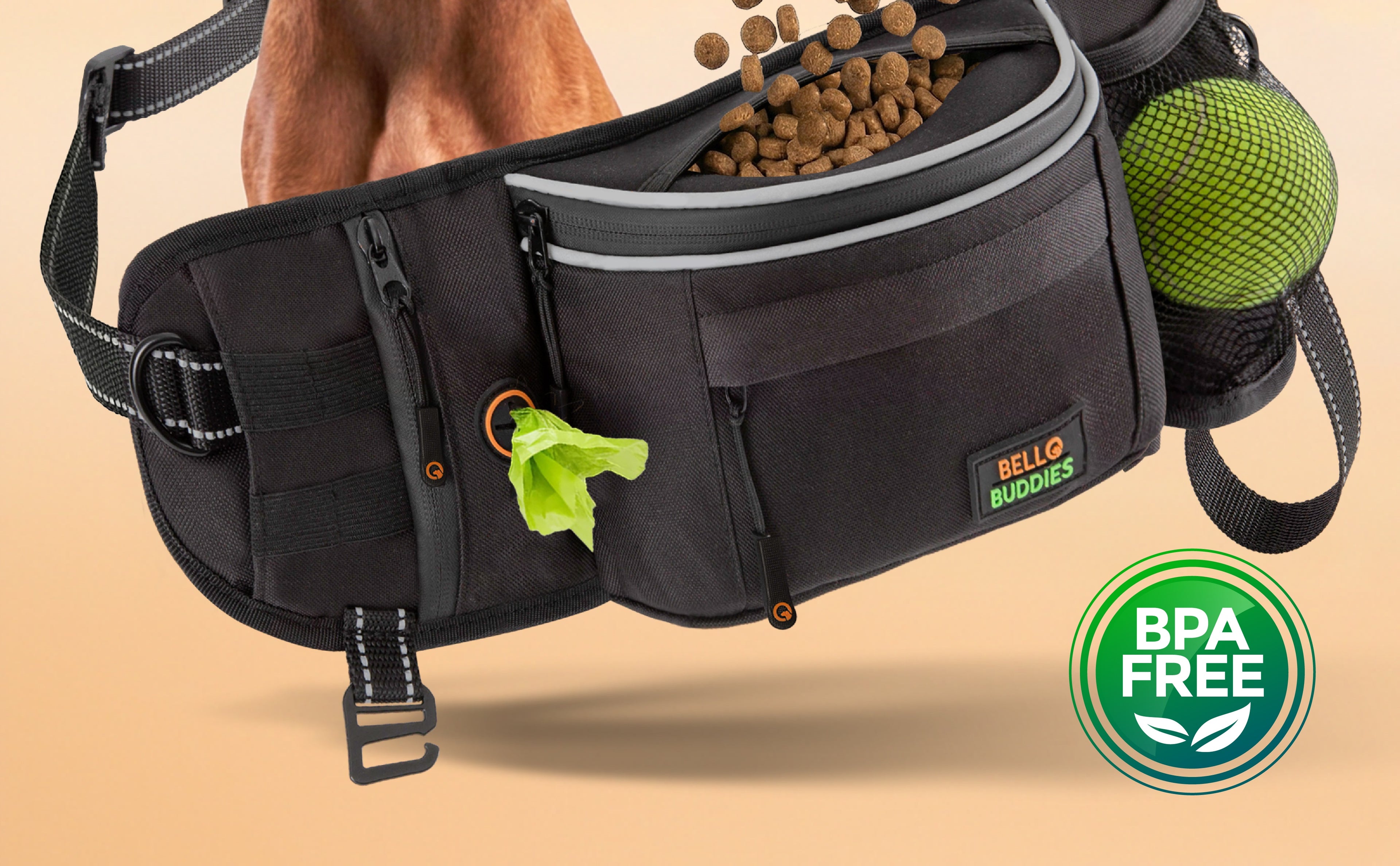 Bello Buddies® Leckerlitasche für Hunde I Bauchtasche mit Schnellzugriff inkl. wechselbarer Innentasche & Leinenhalter