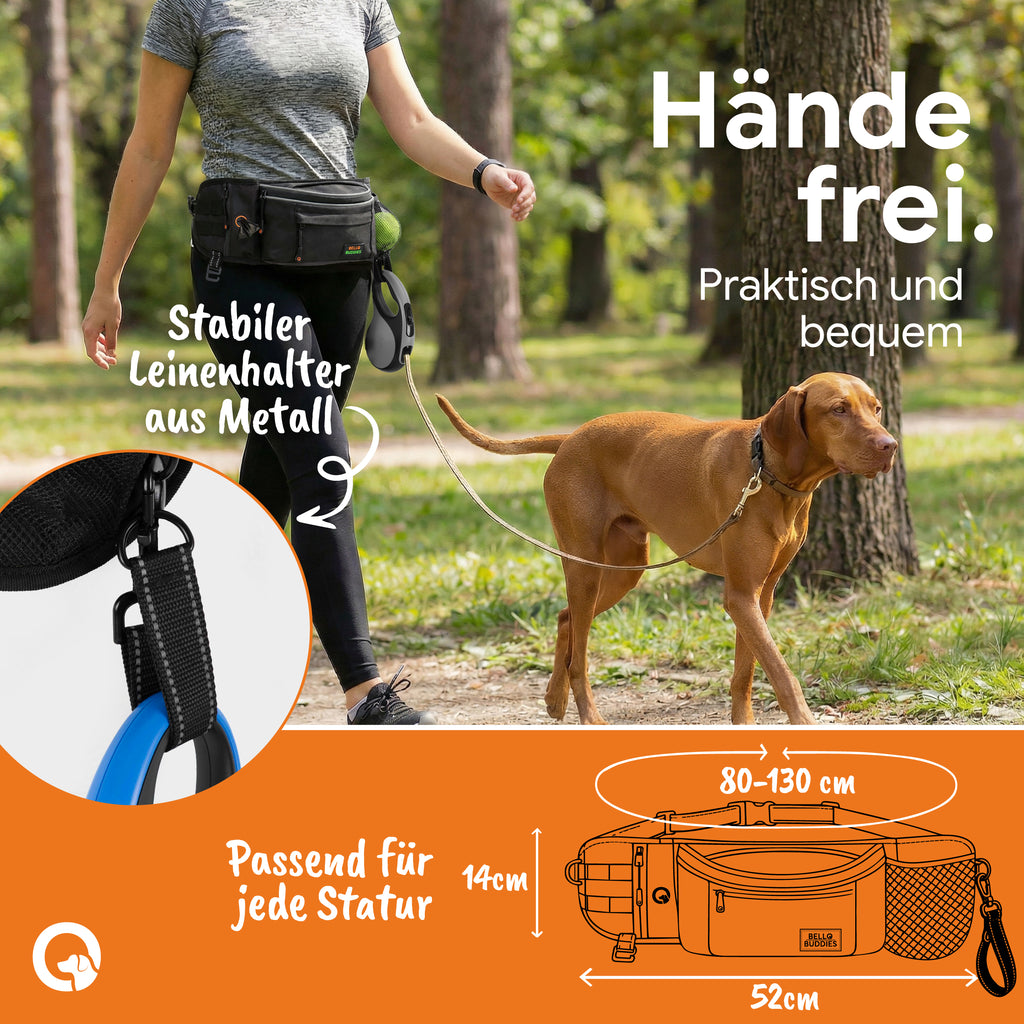 Bello Buddies® Leckerlitasche für Hunde I Bauchtasche mit Schnellzugriff inkl. wechselbarer Innentasche & Leinenhalter