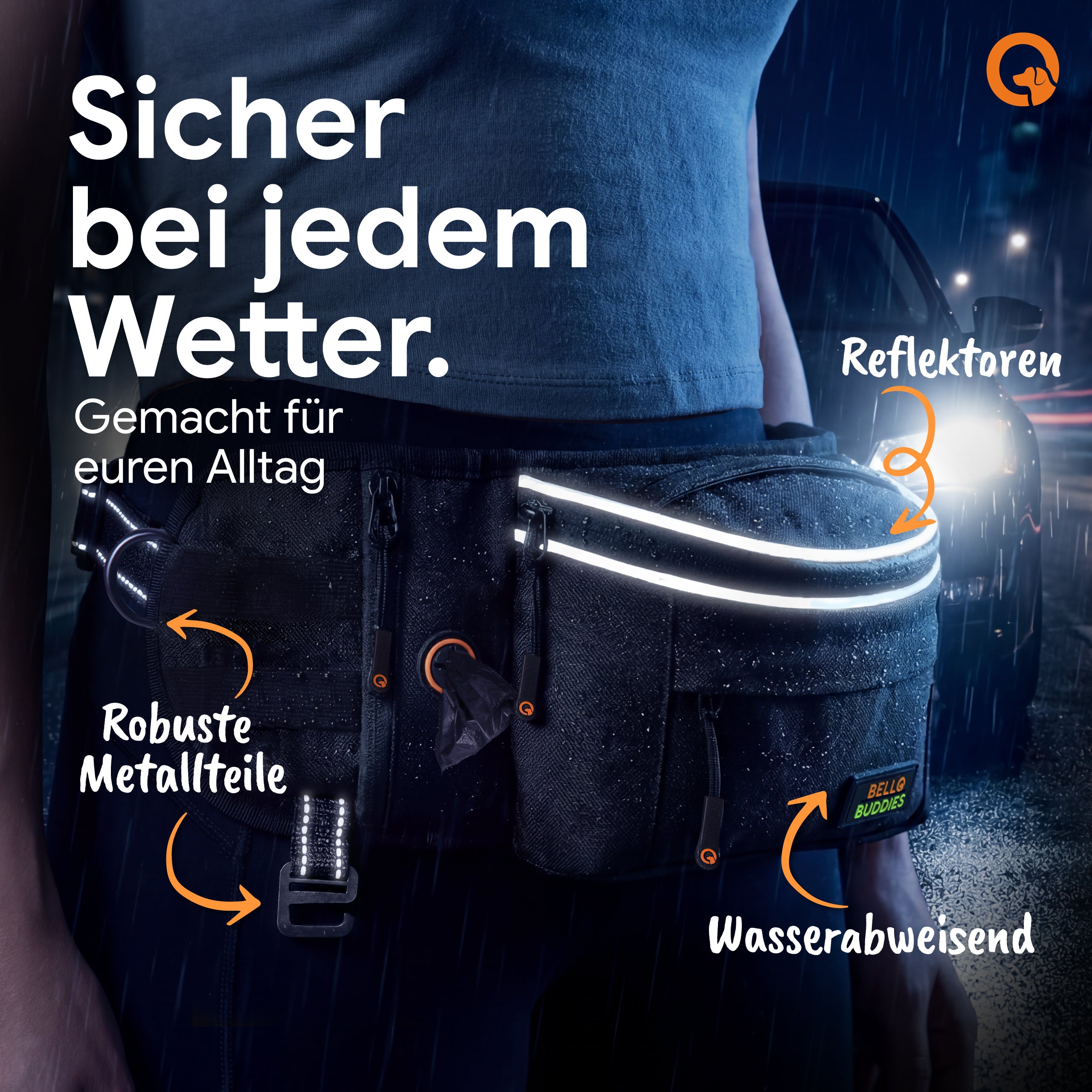 Bello Buddies® Leckerlitasche für Hunde I Bauchtasche mit Schnellzugriff inkl. wechselbarer Innentasche & Leinenhalter