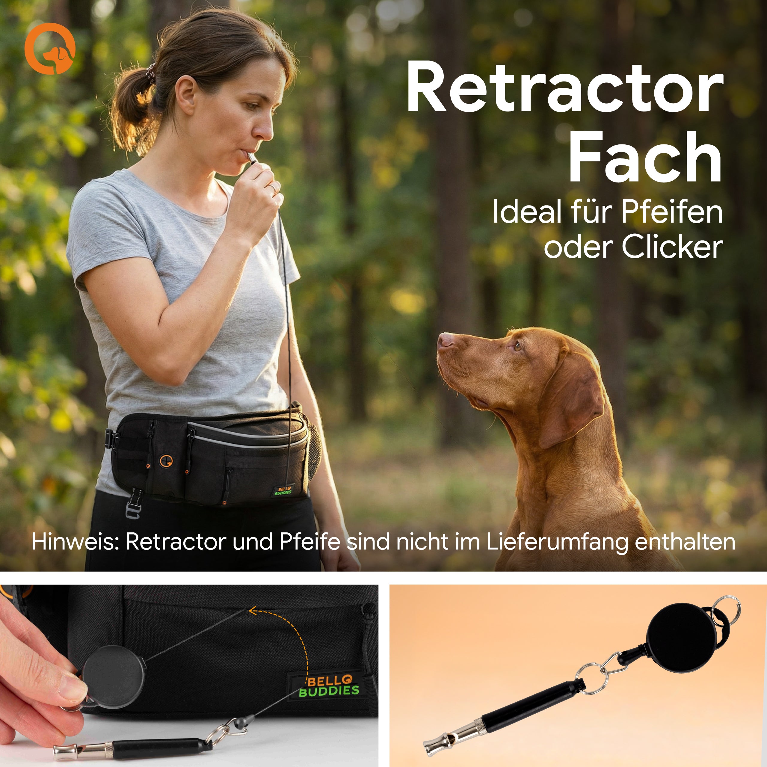 Bello Buddies® Leckerlitasche für Hunde I Bauchtasche mit Schnellzugriff inkl. wechselbarer Innentasche & Leinenhalter