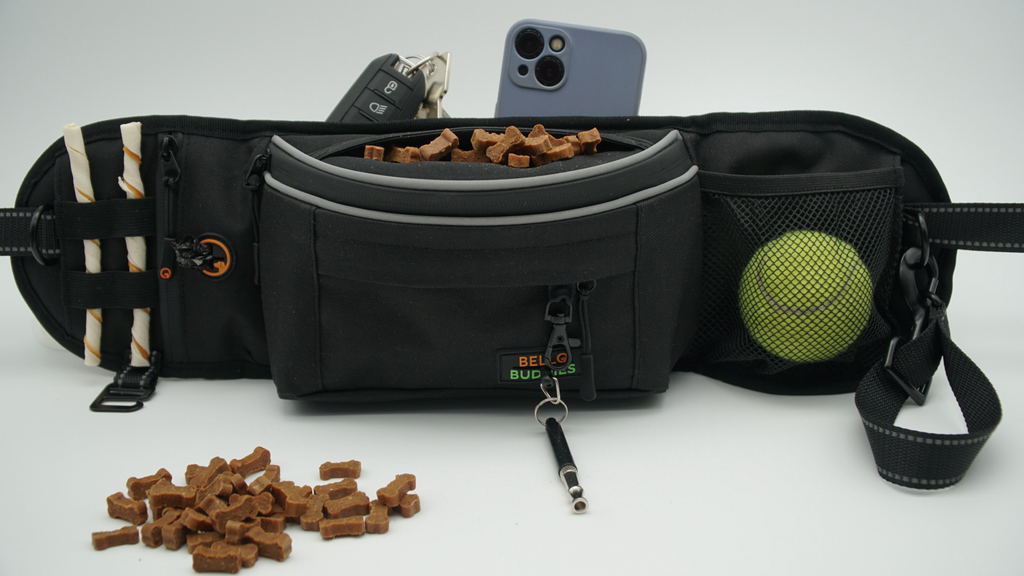 Bello Buddies® Leckerlitasche für Hunde I Bauchtasche mit Schnellzugriff inkl. wechselbarer Innentasche & Leinenhalter