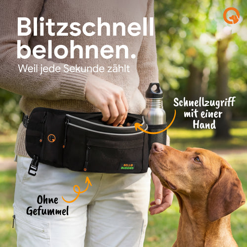 Bello Buddies® Leckerlitasche für Hunde I Bauchtasche mit Schnellzugriff inkl. wechselbarer Innentasche & Leinenhalter I Futterbeutel Hundetraining